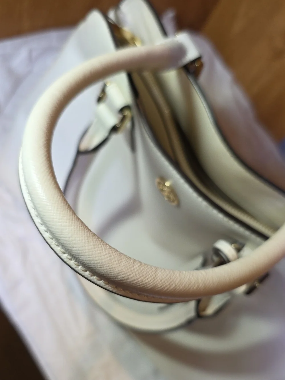 Tory Burch Cream Dome Satchel with Gold Logo